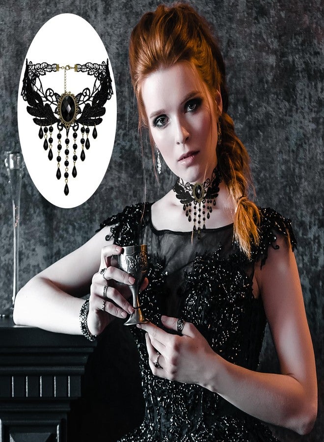 Nylry 3PCS Gothic Necklaces for Women Black Choker Collar Necklaces for Women Witch Goth Necklace Sexy Lace Choker Set Statement Punk Necklace Cosplay Vampire Accessories Gothic Halloween Jewelry-3pcs - Image 4